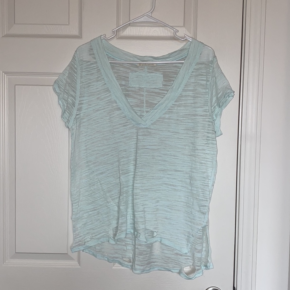 We the Free Small Distressed V Neck Light Turquoise